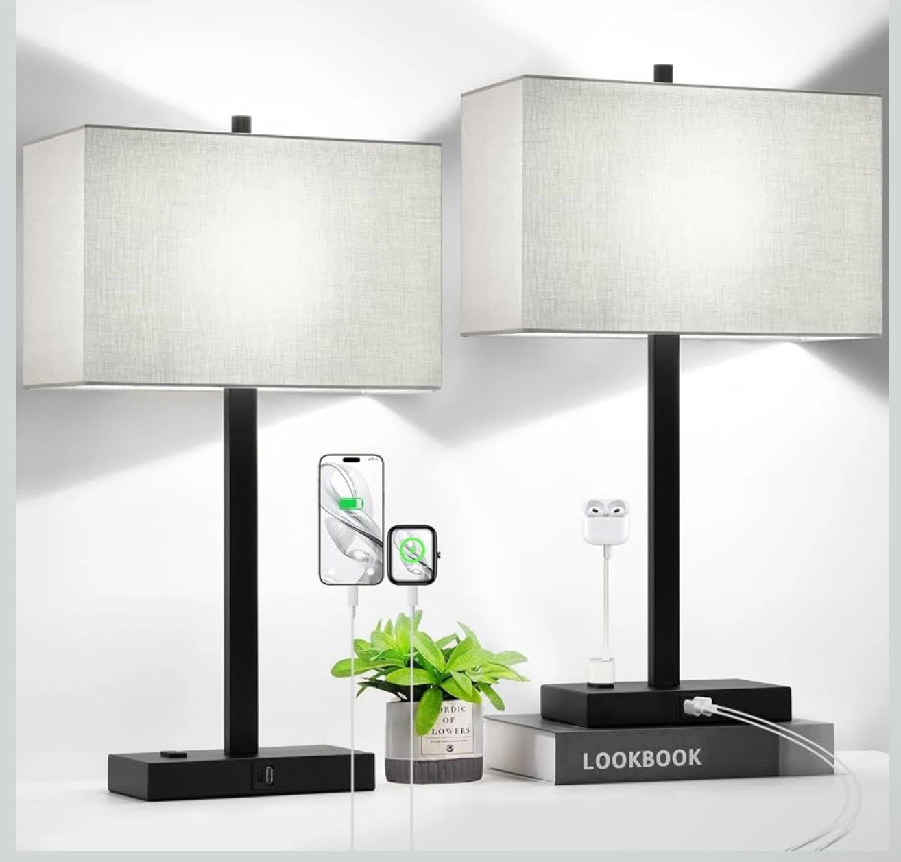 21" Touch Bedside lamps with 2 USB & AC Outlets
