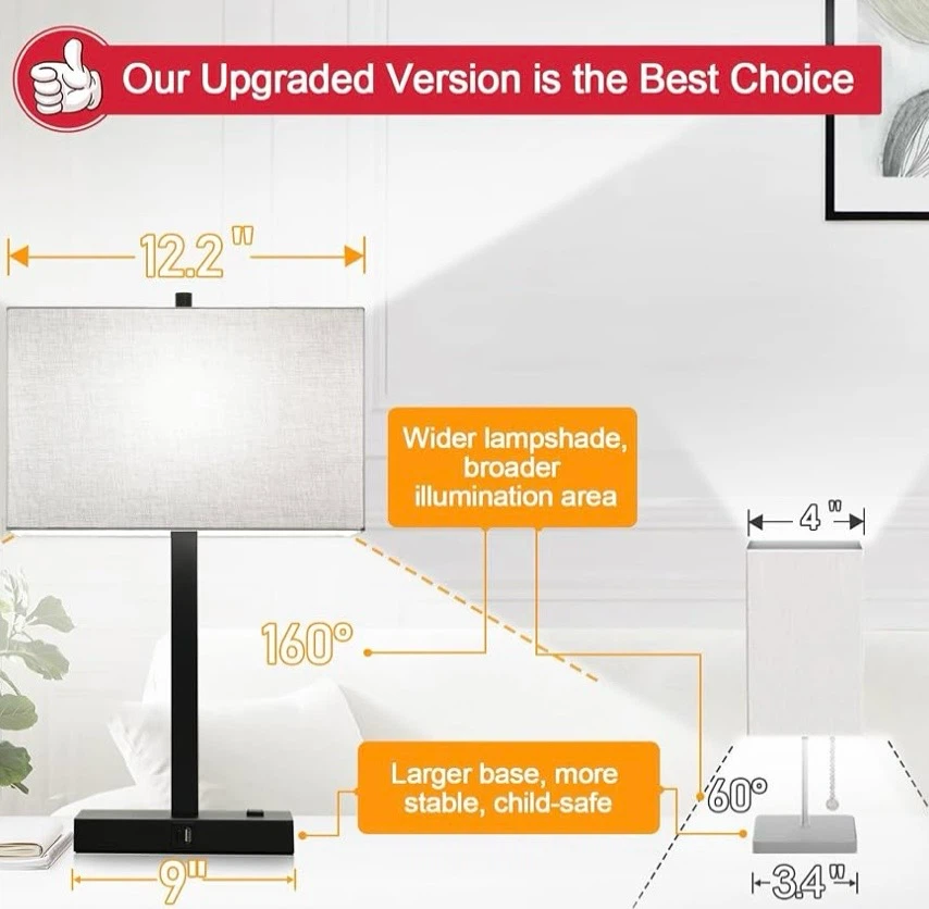21" Touch Bedside lamps with 2 USB & AC Outlets - photo 2
