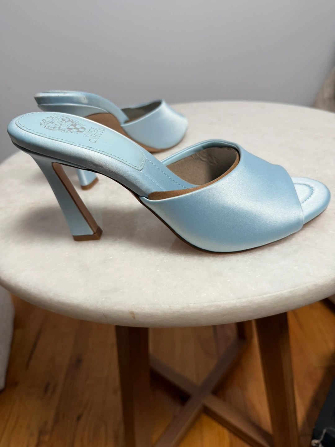 Vince Camuto Light Blue Satin Mules Heels size 9M