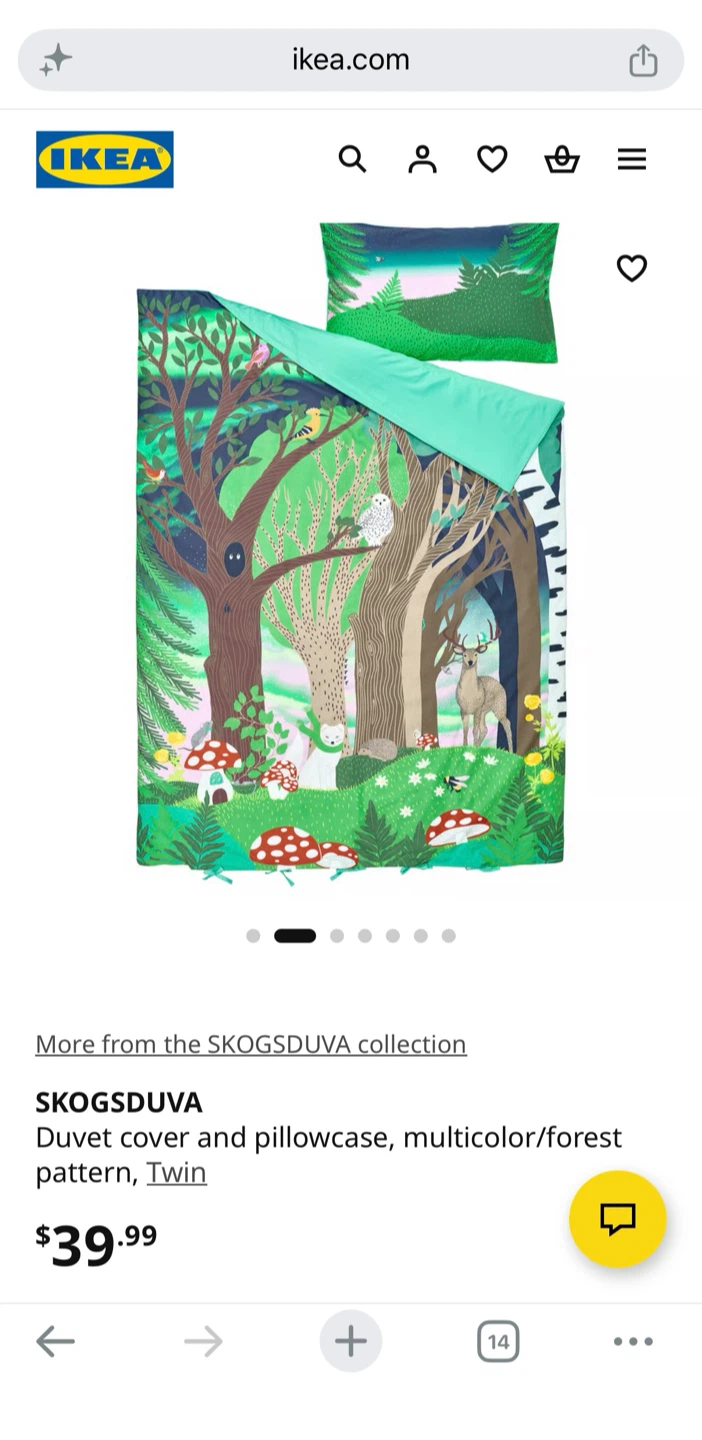 IKEA Kids Duvet Cover and Pillowcase - Forest Pattern