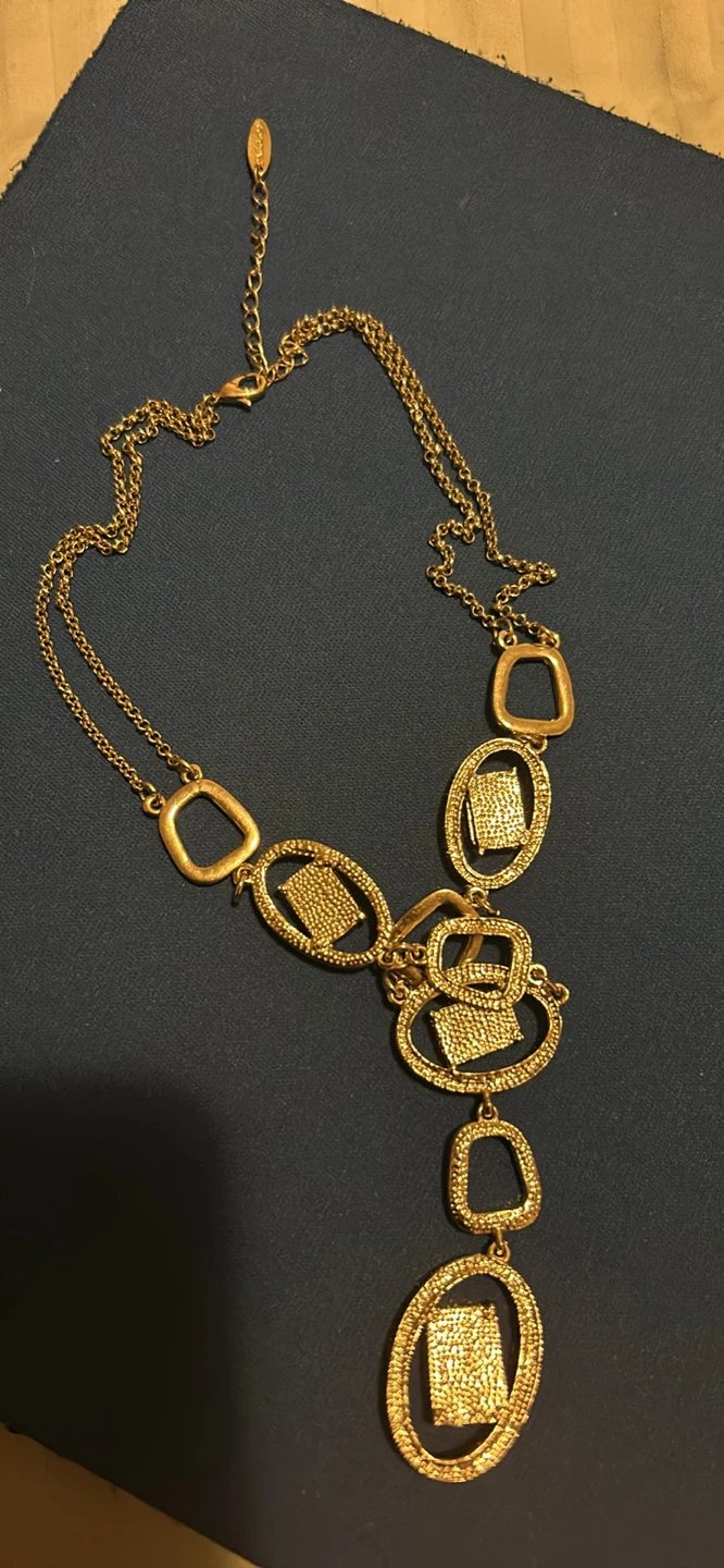 Gold-tone Statement Necklace with Amber-coloured Stones - photo 4