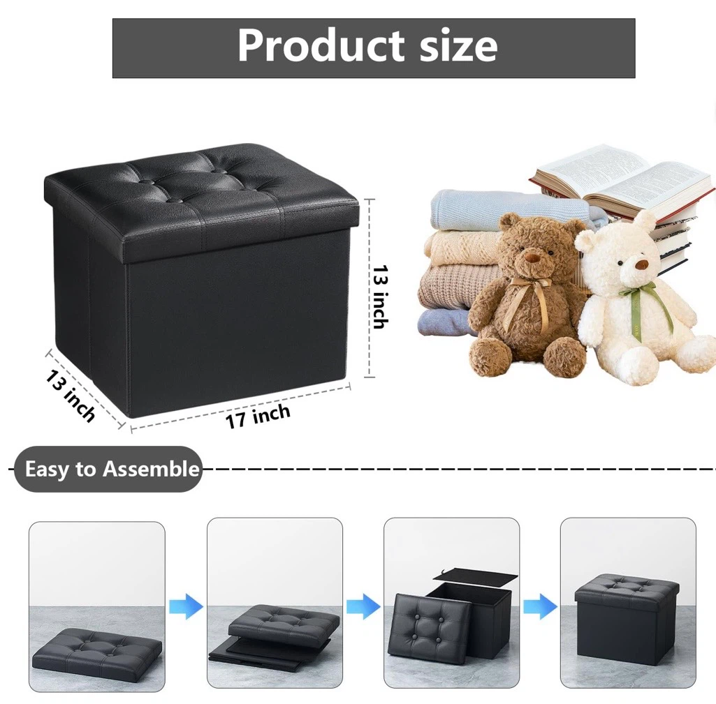 Home Storage Ottoman Black Leather - photo 2