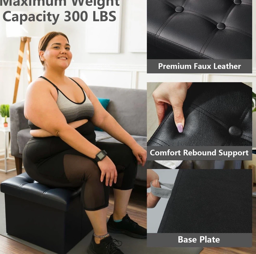 Home Storage Ottoman Black Leather - photo 5