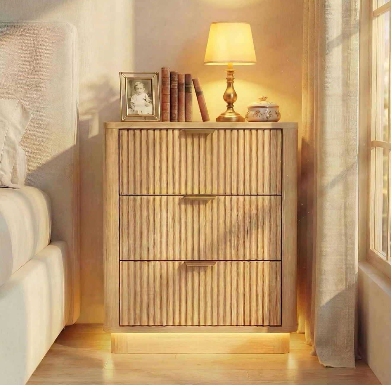Fluted Nightstand with Charging Station