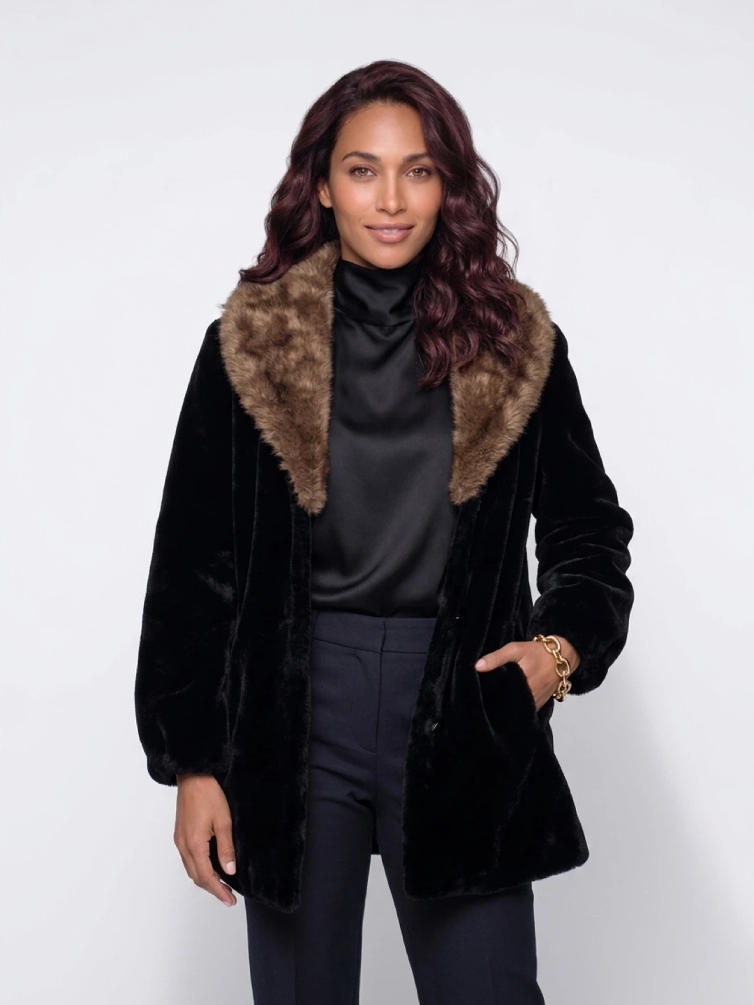 Black Borgazia Faux Fur Coat size 16 - photo 2