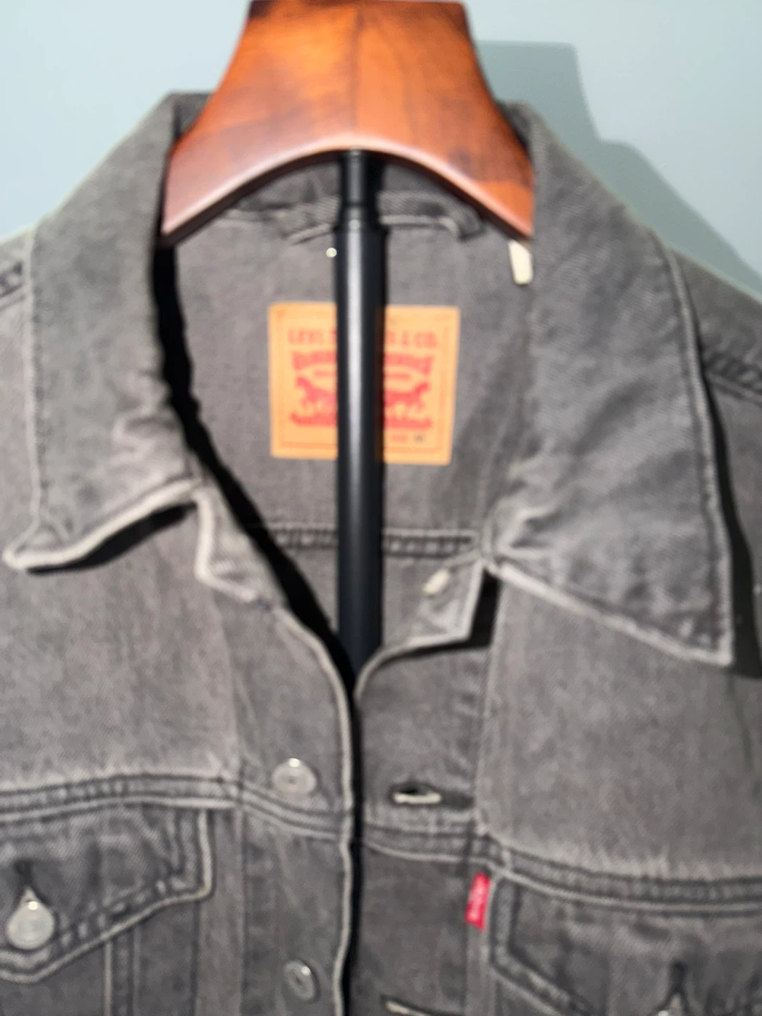 Levi's Gray Washed Denim Trucker Jacket with White Splatter