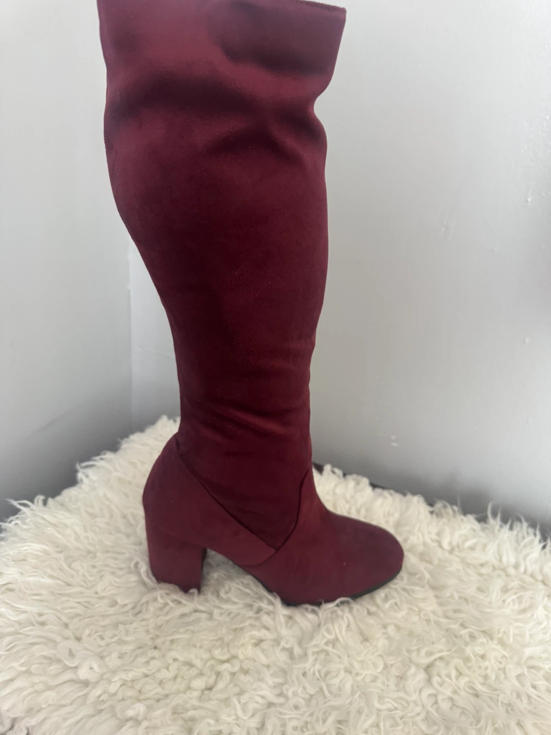 Maroon Suede Over-the-Knee Boots
