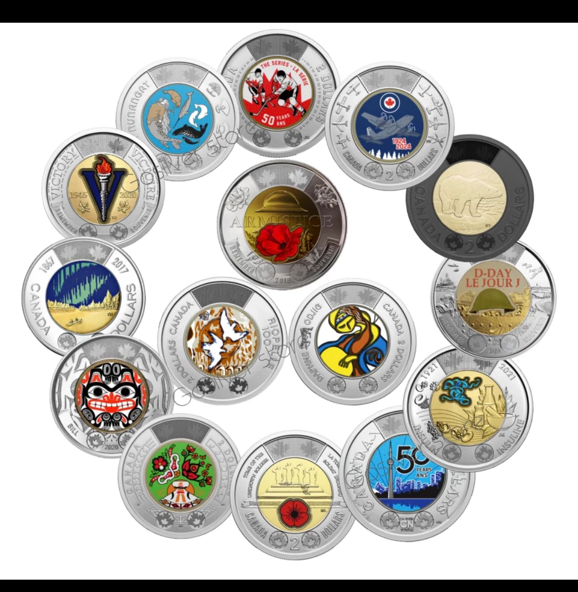 Collection of Canadian Toonie Souvenir Coins