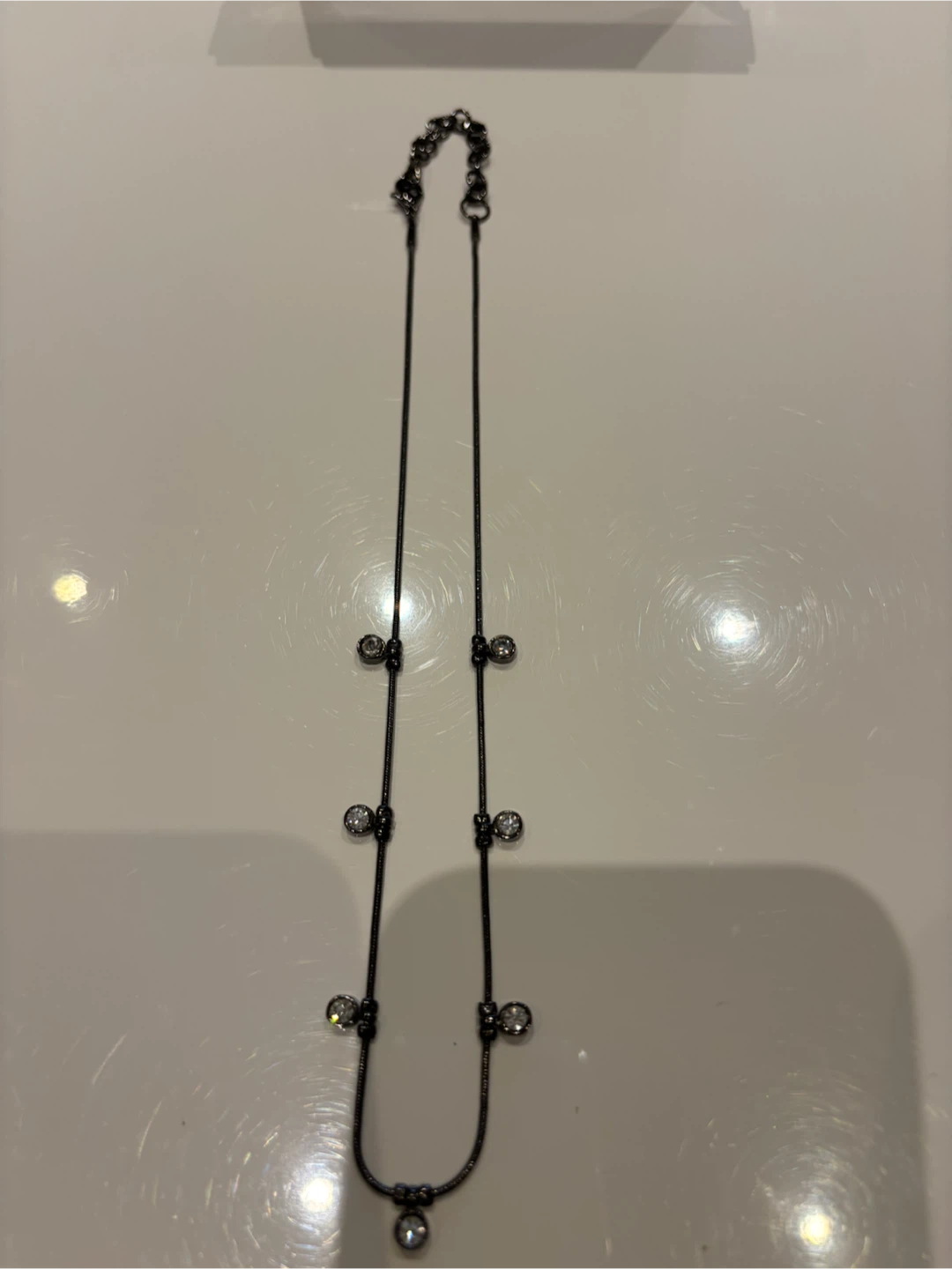 Black necklace (gun metal like) with crystal accents - photo 3