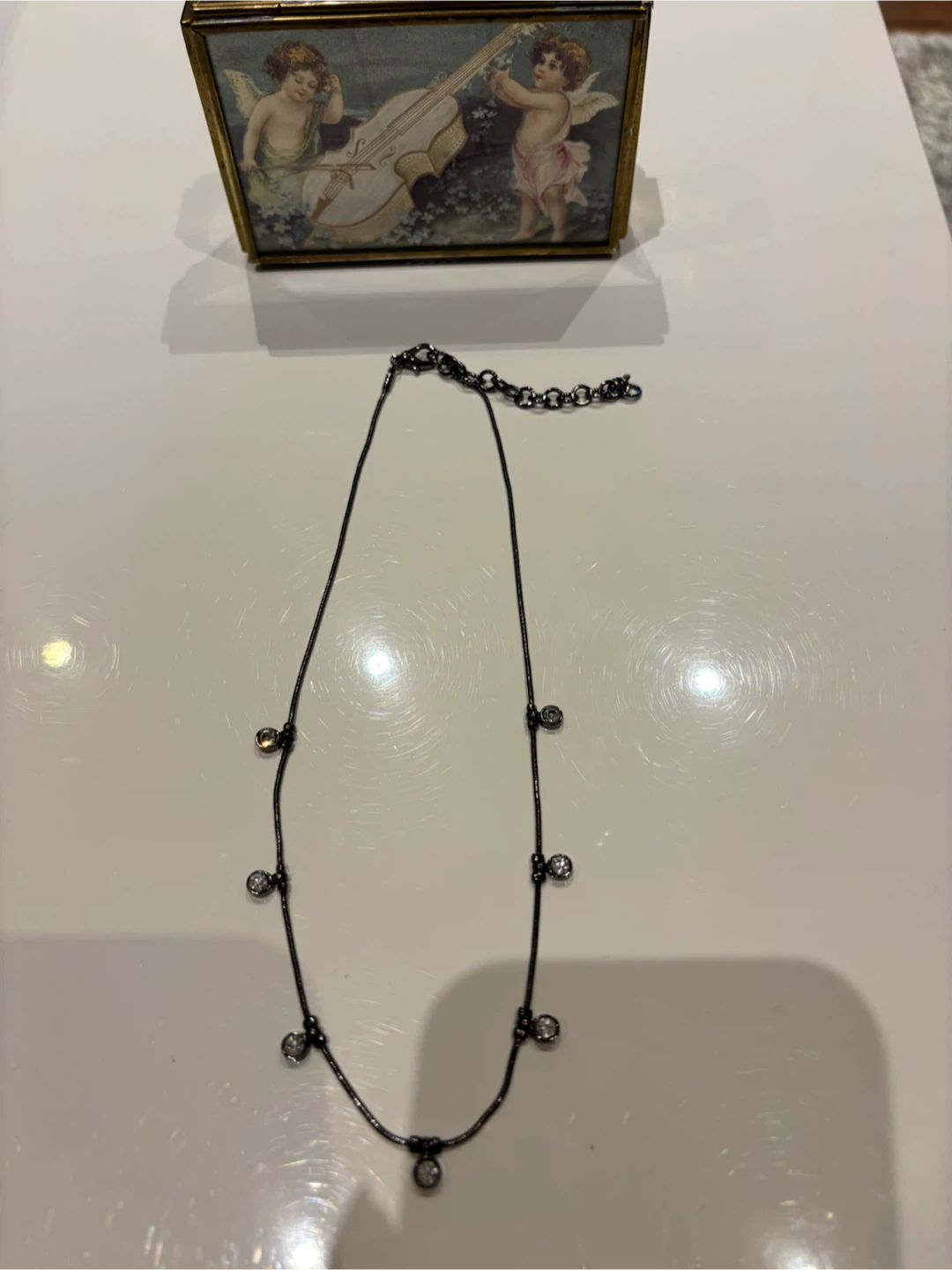 Black necklace (gun metal like) with crystal accents - photo 4