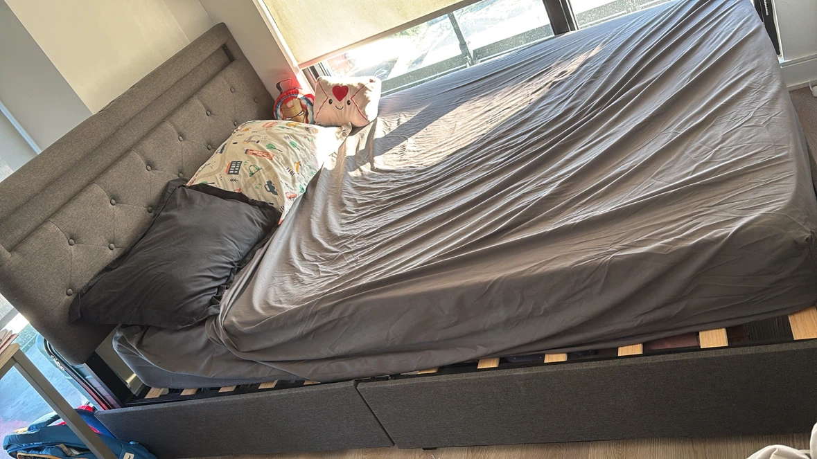 Grey Upholstered King Size Bed Frame with Storage - photo 2
