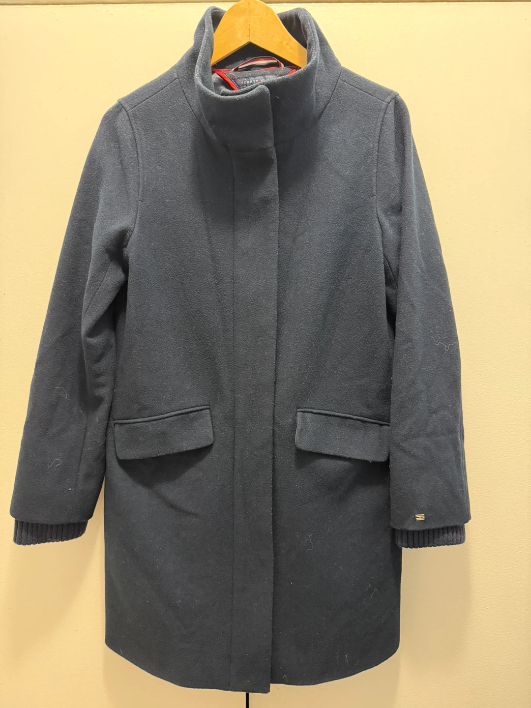 Tommy Hilfiger Navy Wool Blend Coat