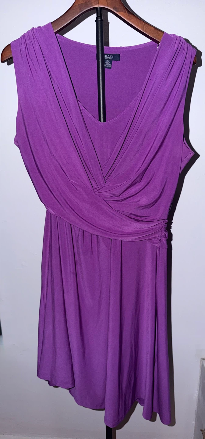 Chaps Purple V-Neck Ruched Dress size XL