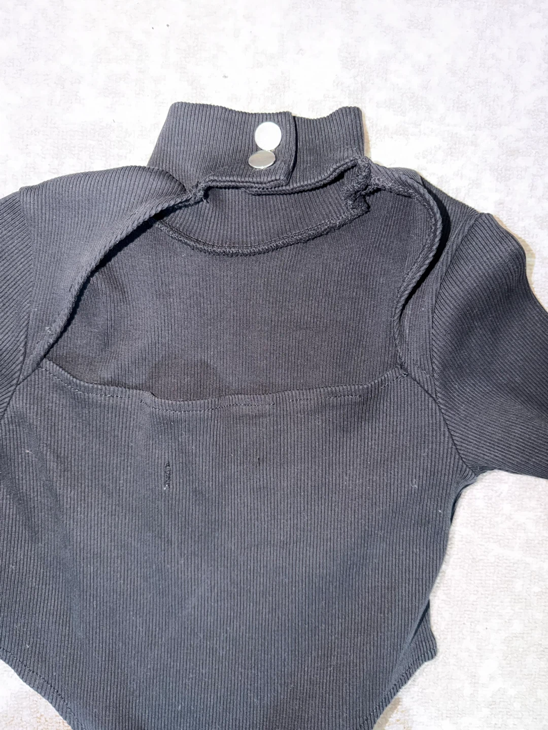 Zara Black Ribbed Cutout Mock Neck Long Sleeve Bodysuit - photo 4
