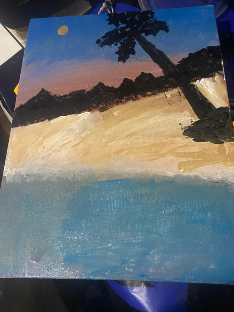Hand-Painted Tropical Beach Scene Canvas Art