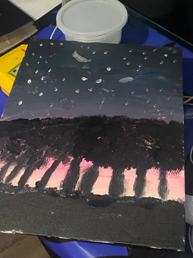 Night Sky Painting with Trees