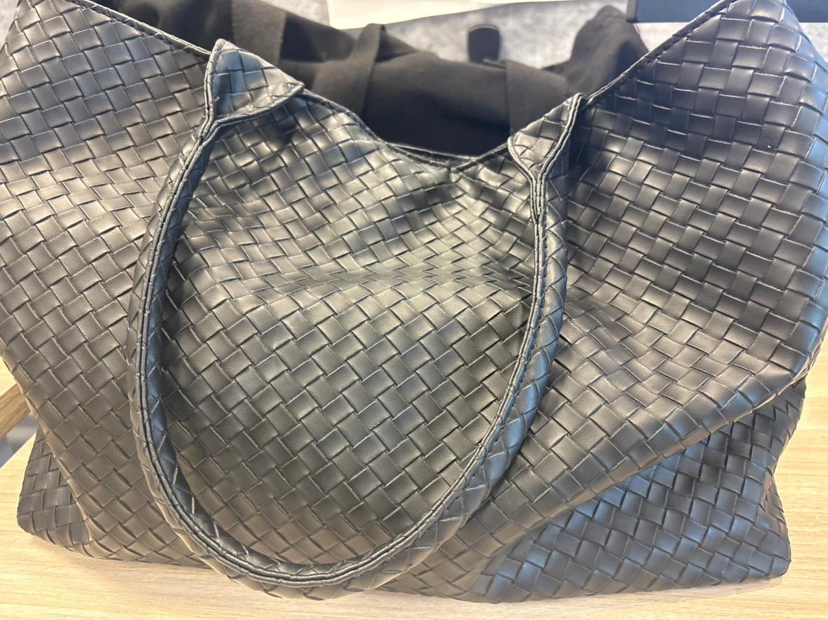 Black Woven Leather Tote Bag