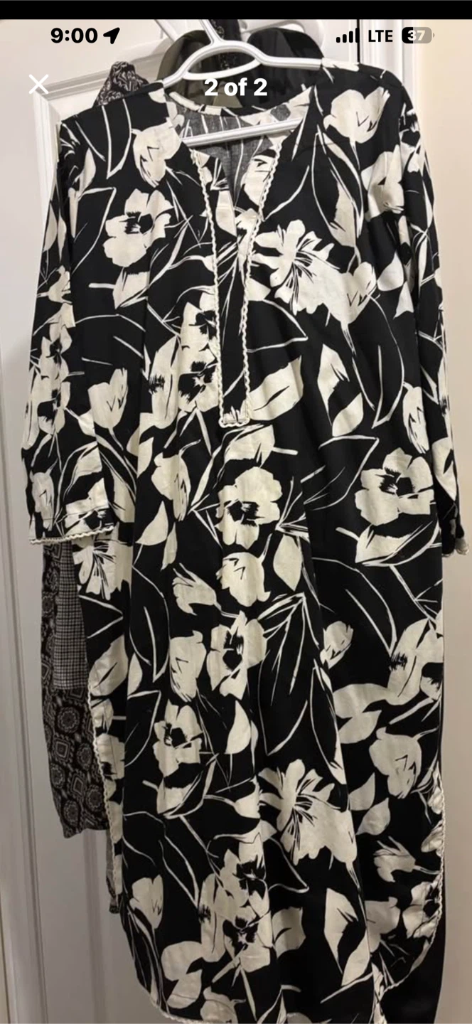 Black and White Floral Print Long Sleeve Tunic Top - photo 2