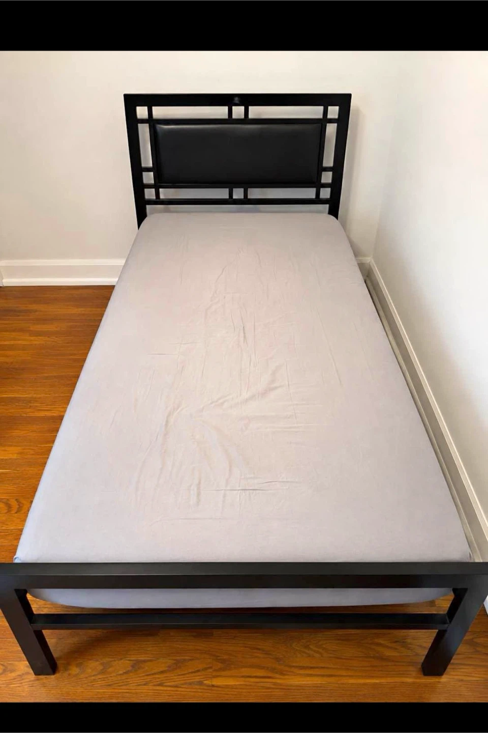 Black Metal Bed Frame with Headboard and memory foam mattress