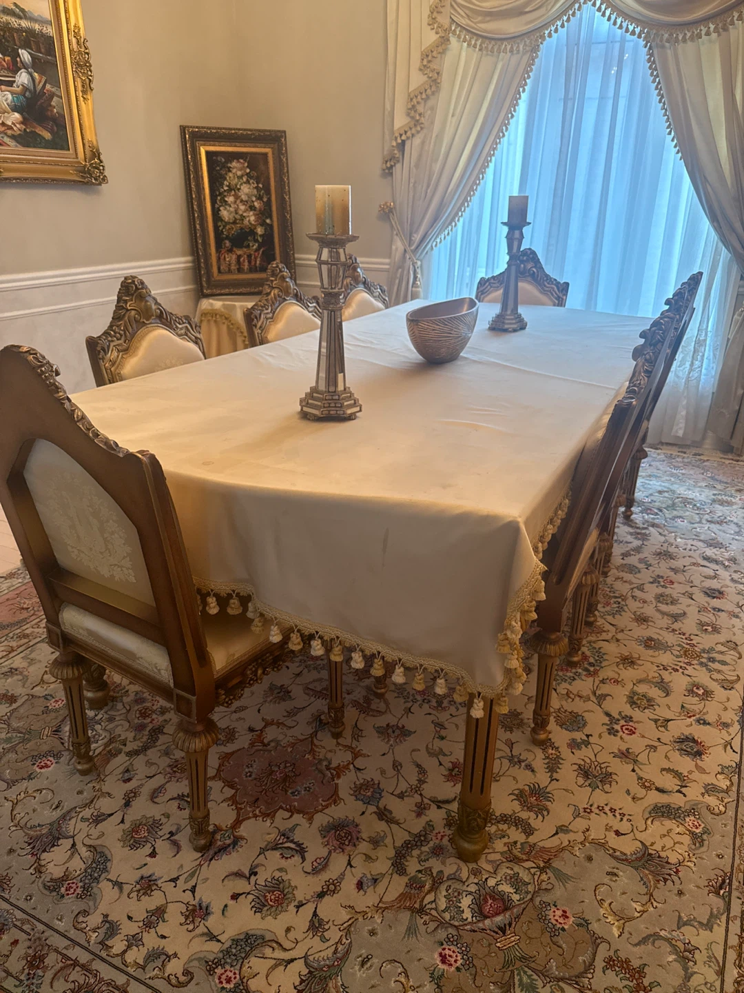 Ornate Dining Set with Table 8 and Chairs