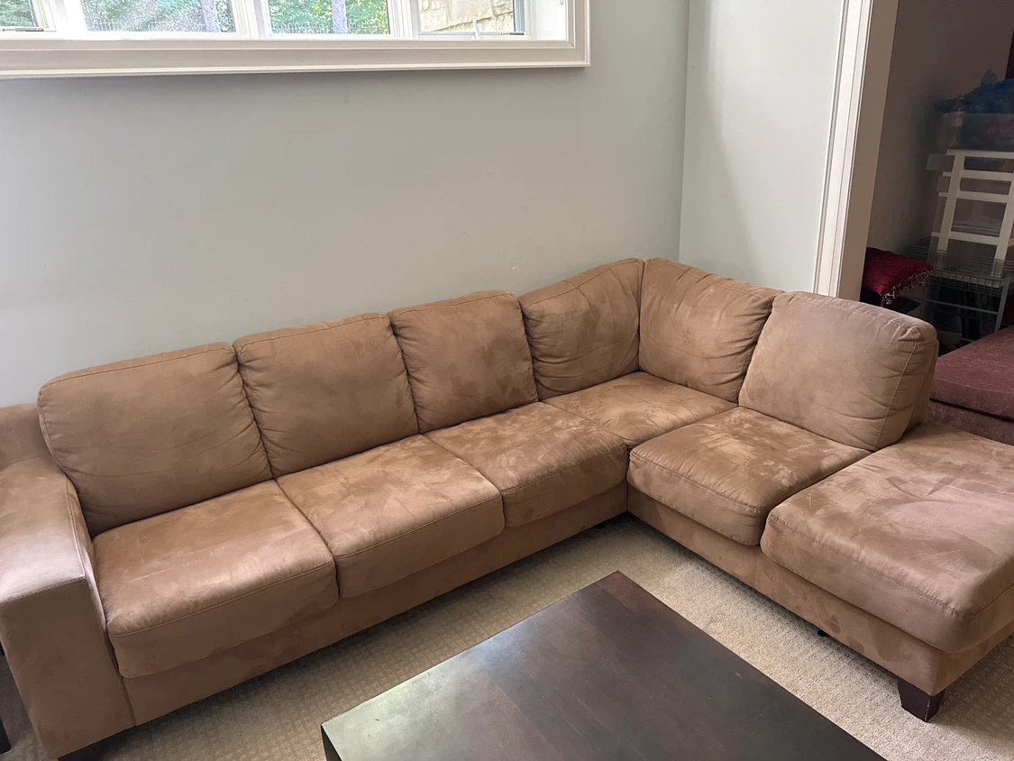 Brown Suede Sectional Sofa with Chaise
