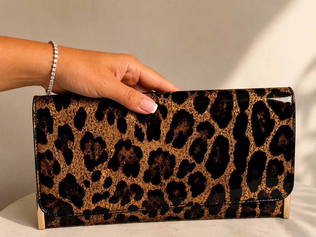 Leopard Print Clutch Purse with Gold Chain - photo 2