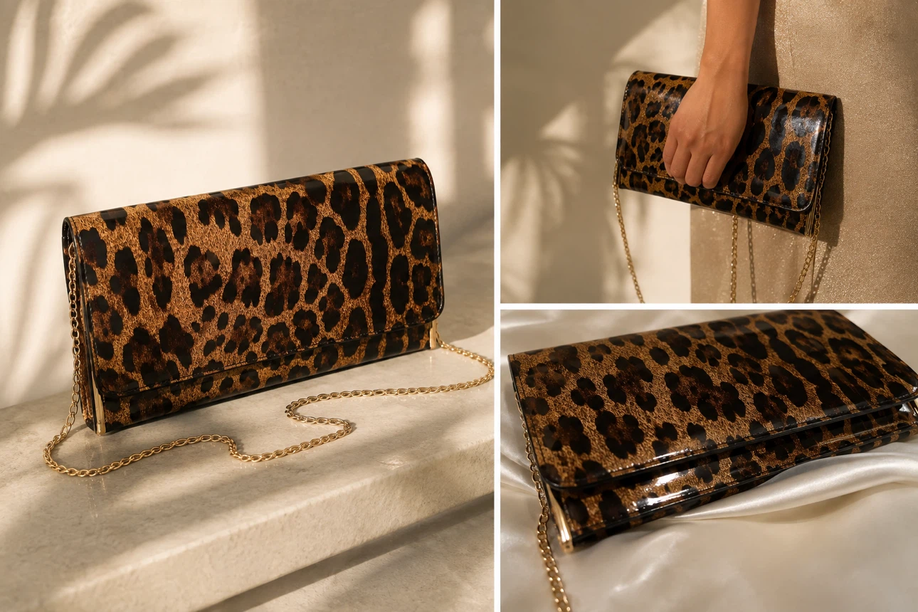 Leopard Print Clutch Purse with Gold Chain - photo 3
