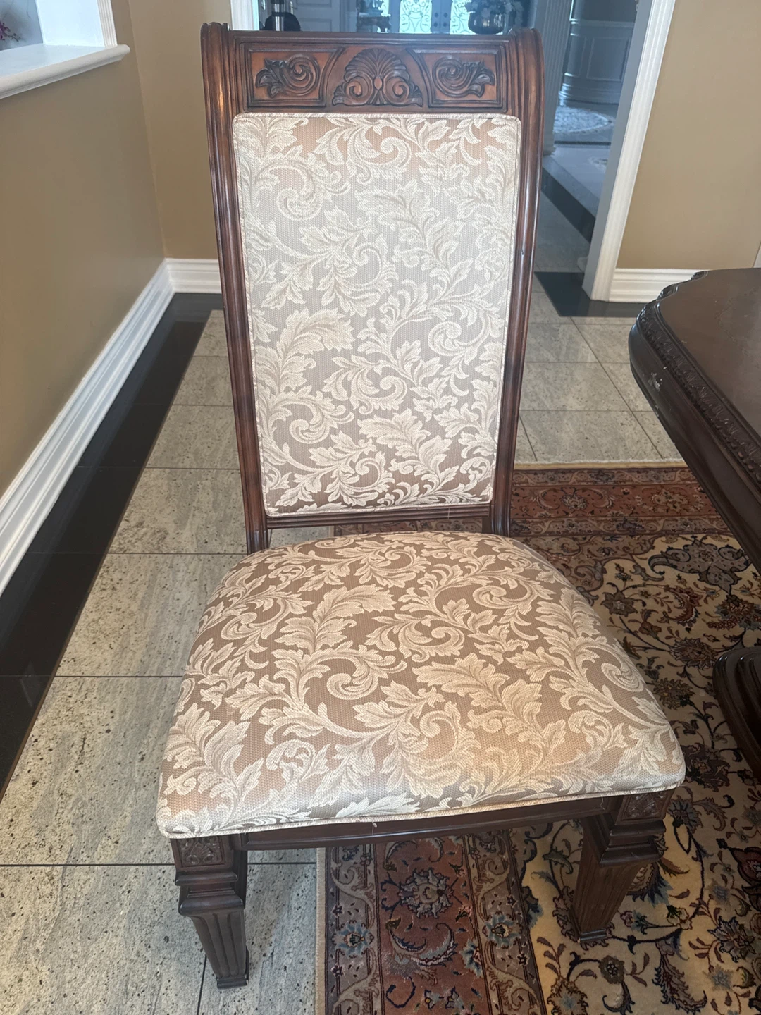 Dark Wood Dining Table with 6 Upholstered Chairs - photo 5