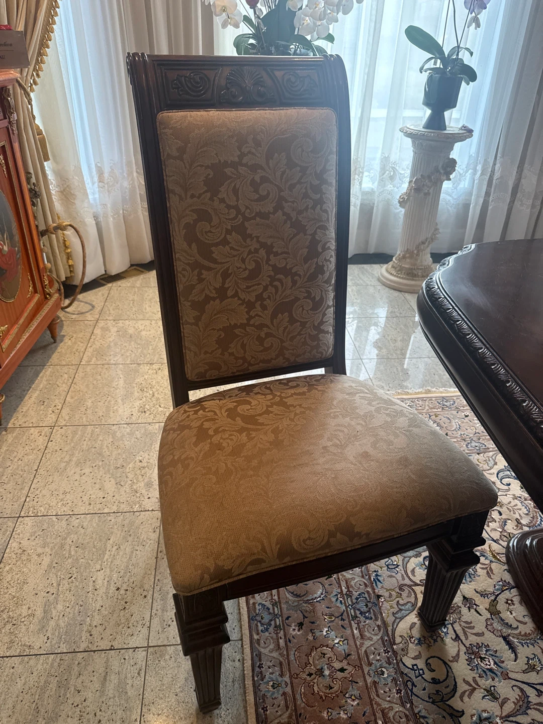 Dark Wood Dining Table with 6 Upholstered Chairs - photo 3