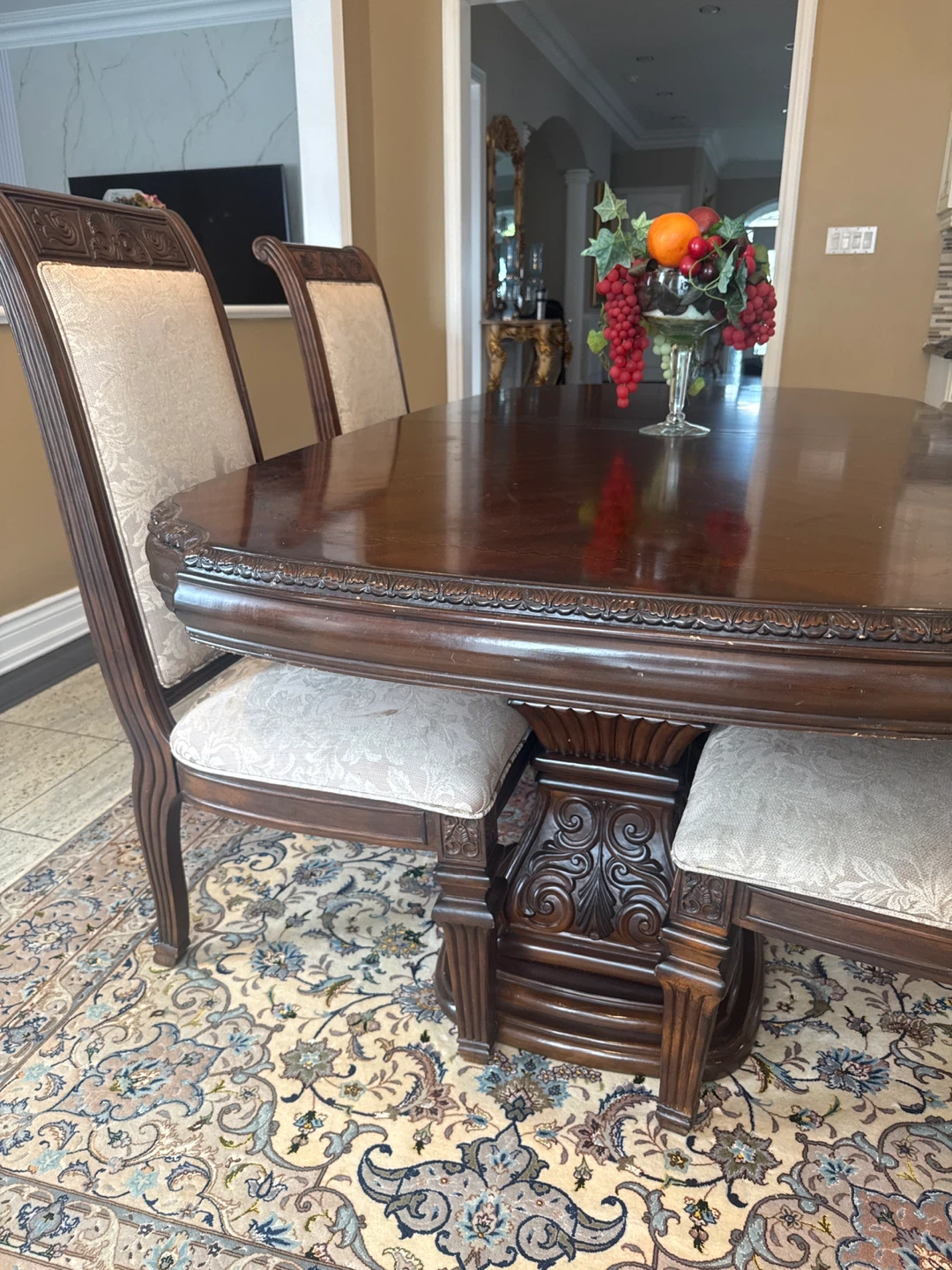Dark Wood Dining Table with 6 Upholstered Chairs - photo 4