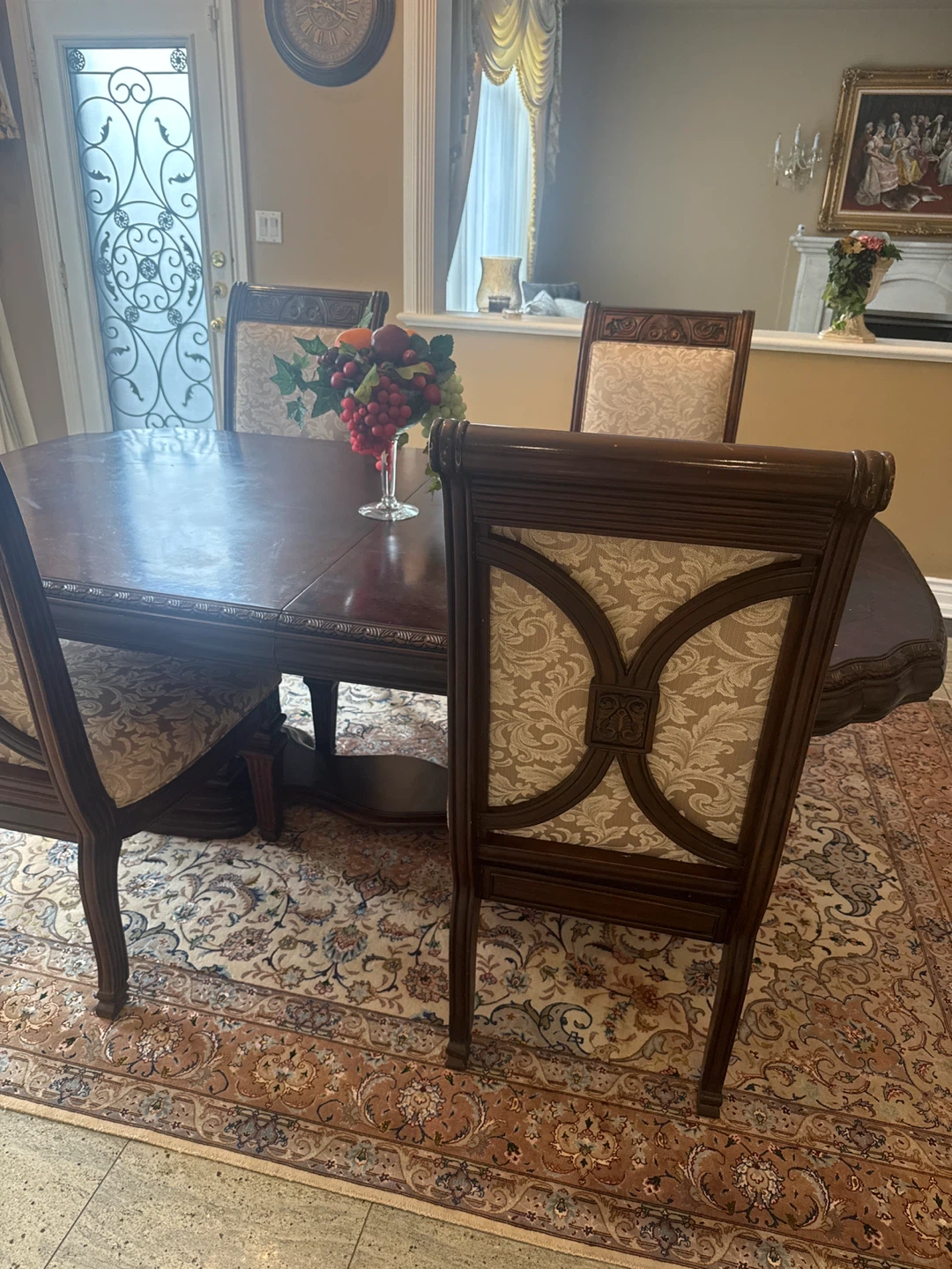 Dark Wood Dining Table with 6 Upholstered Chairs - photo 2