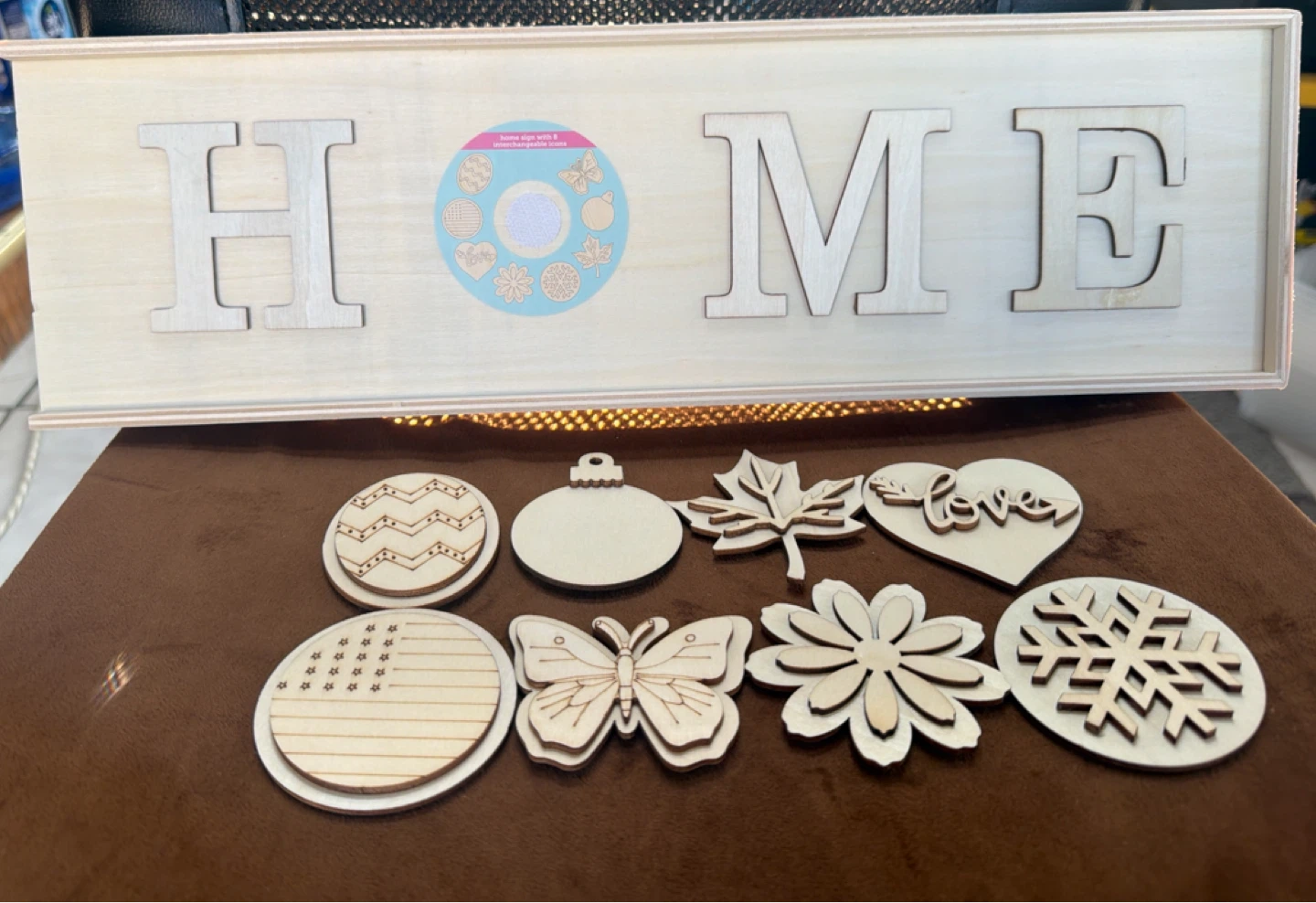 Wooden HOME Sign with 8 Interchangeable Icons