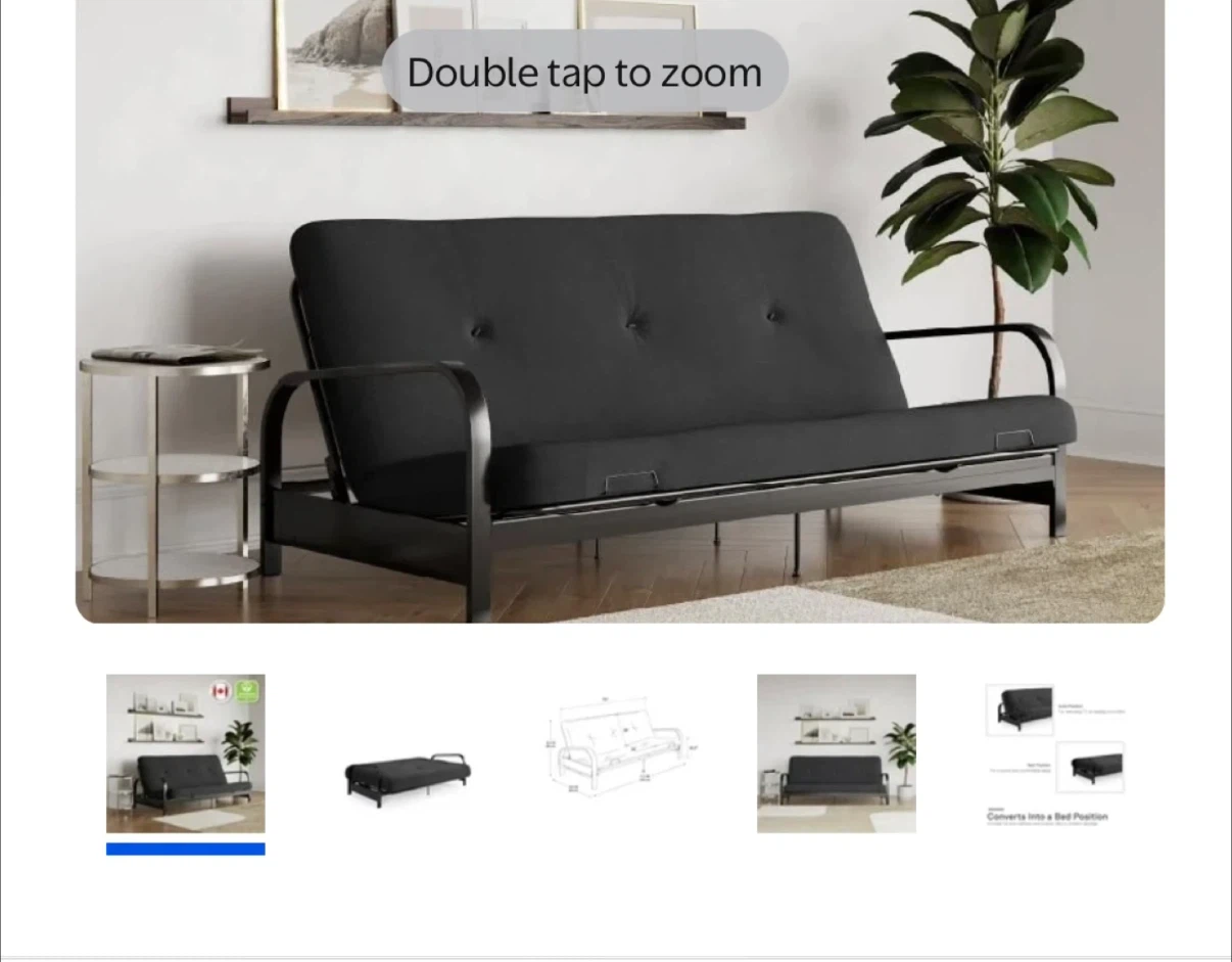 Black Metal Frame Futon with Mattress