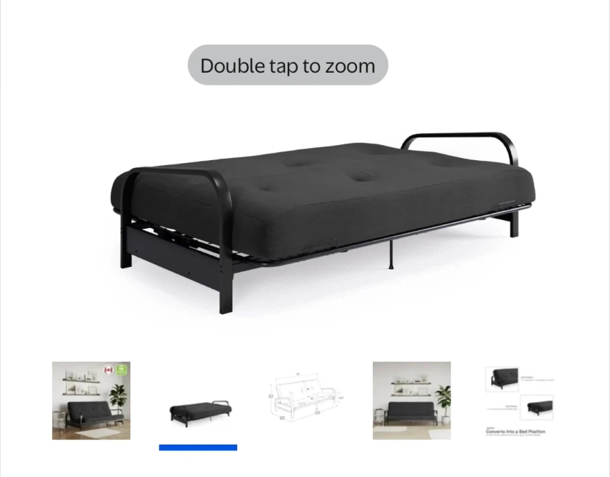 Black Metal Frame Futon with Mattress - photo 2