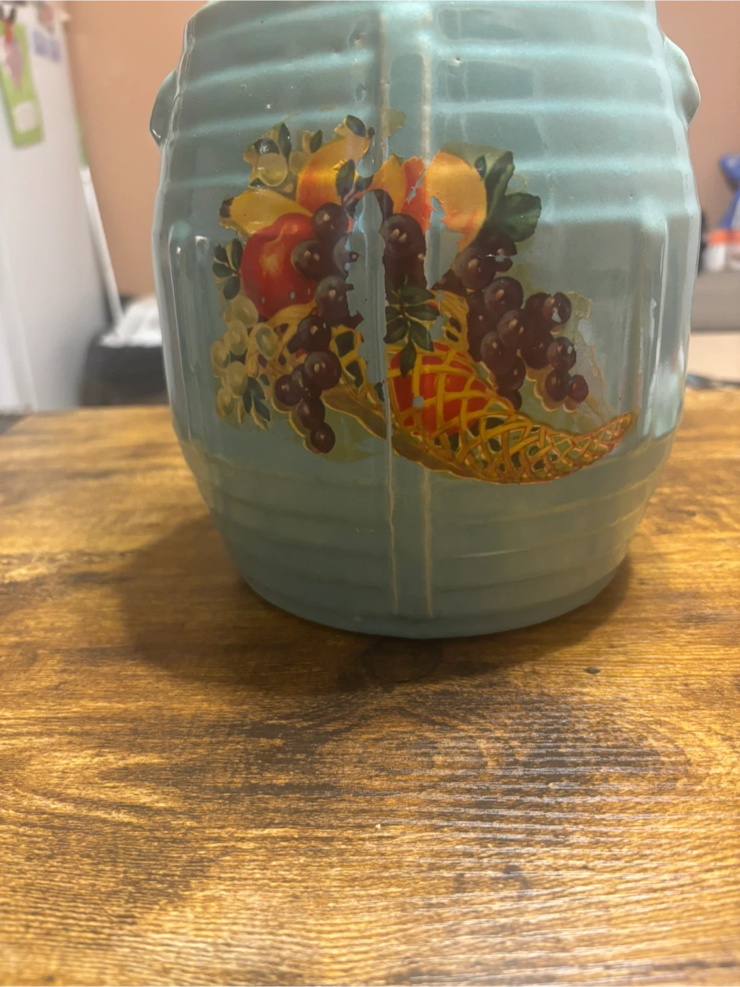 Vintage Blue Ceramic Cornucopia Fruit Jar