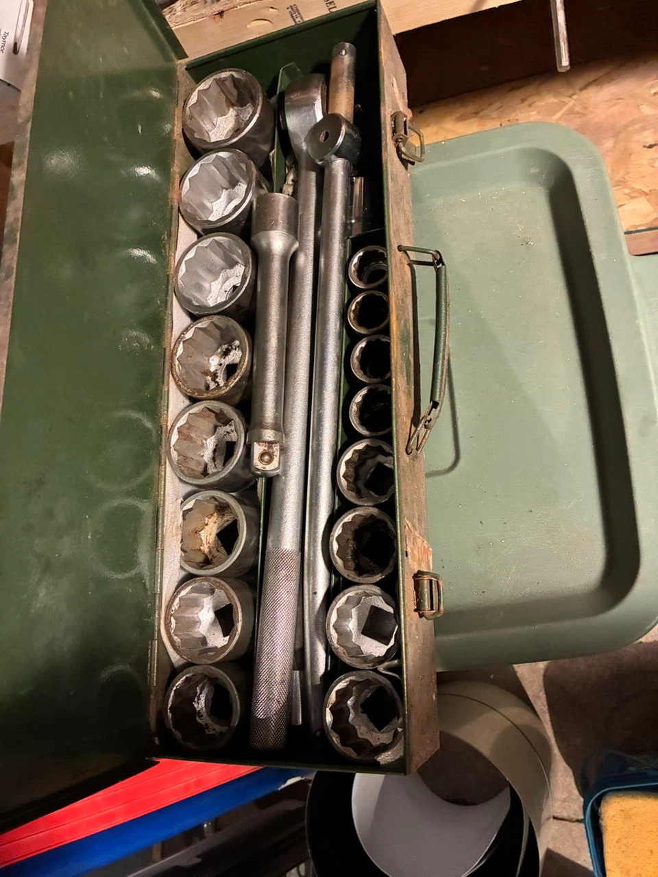 Vintage Metal Tool Box with Socket Set