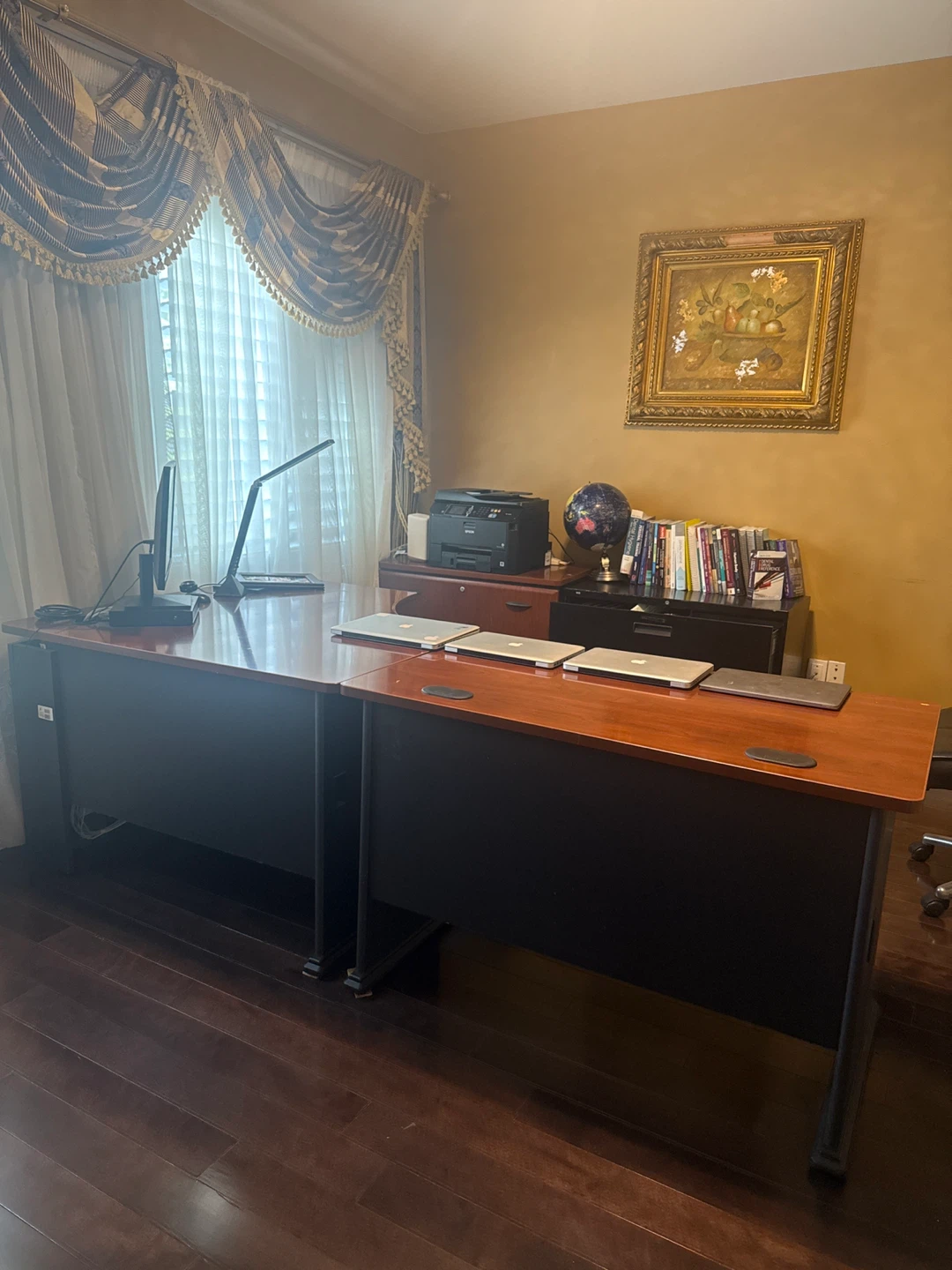 Executive L-Shaped Desk with Hutch and Filing Cabinet