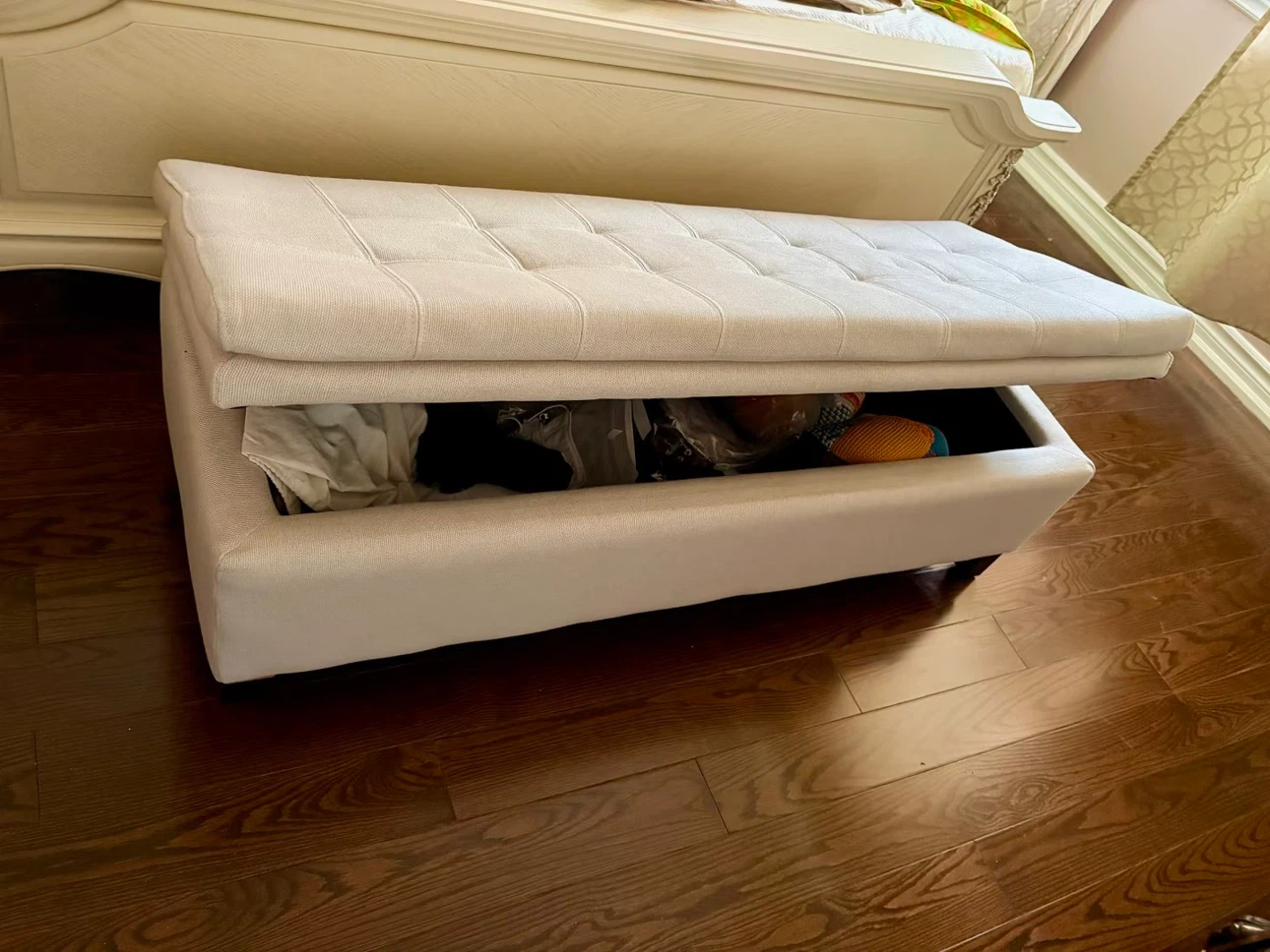 Tais Linen Upholstered Storage Bench - photo 2