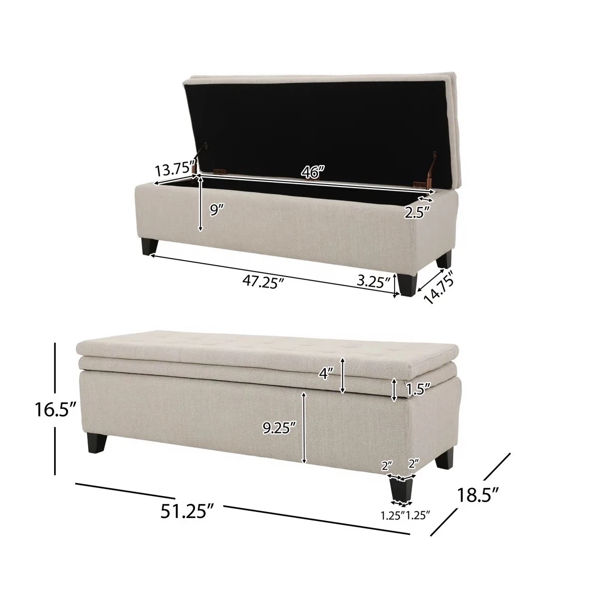 Tais Linen Upholstered Storage Bench - photo 4