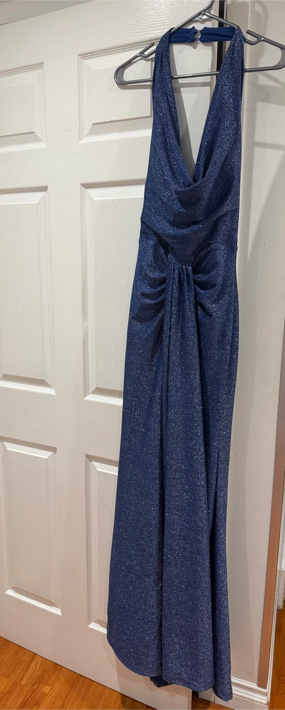Blue Sparkly Halter Maxi Dress