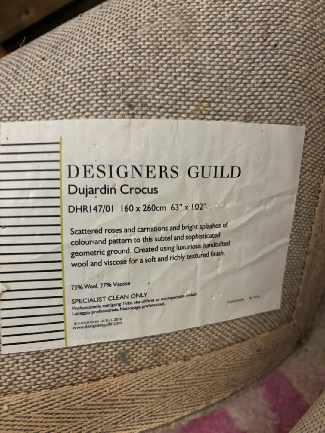 Giving Away DESIGNERS GUILD Dujardin Crocus Rug 160 x 260cm