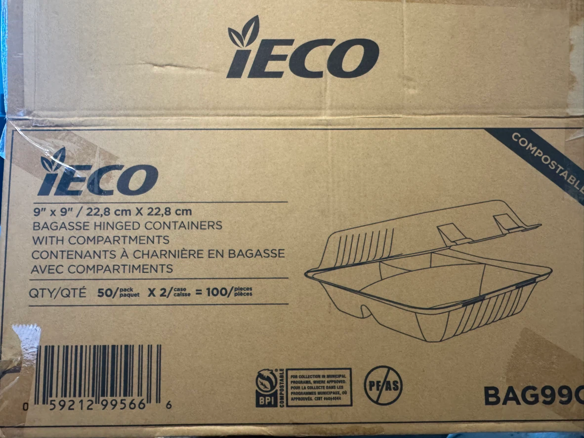IECO Hinged Containers with Compartments - 9" x 9"