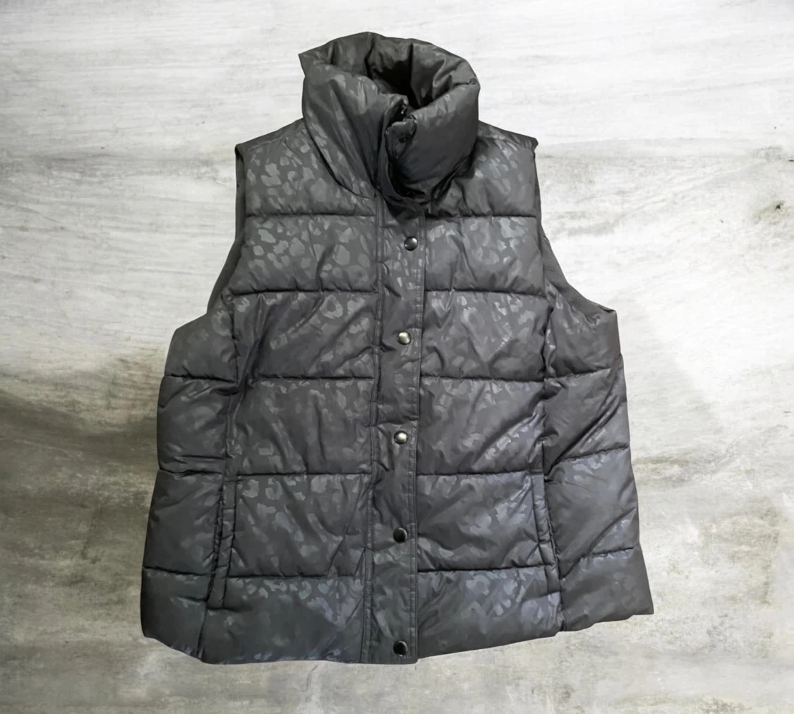 Old Navy Puffer Vest Women's XL Grey Leopard Print