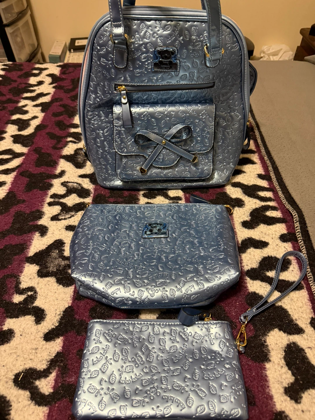 Koko Koko Blue Embossed Handbag Set