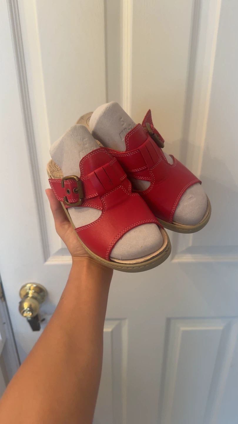 Red Leather Sandals - Size 4-4.5