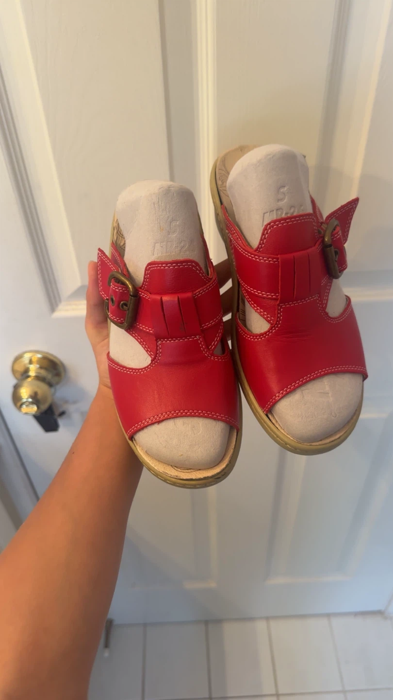 Red Leather Sandals - Size 4-4.5 - photo 2