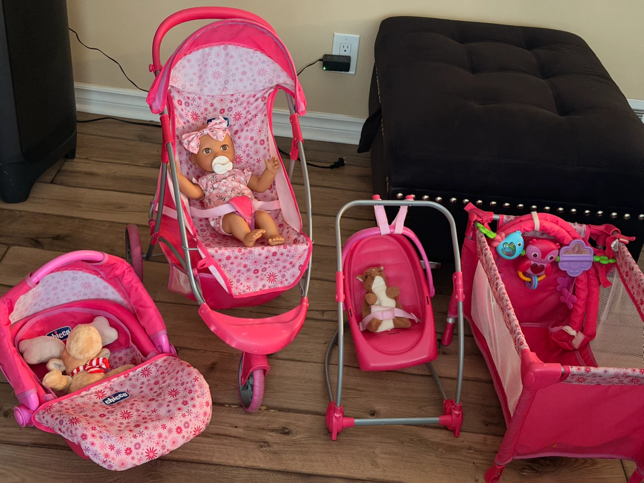 Doll Accessory Set - Stroller, Carrier, Swing, and Crib