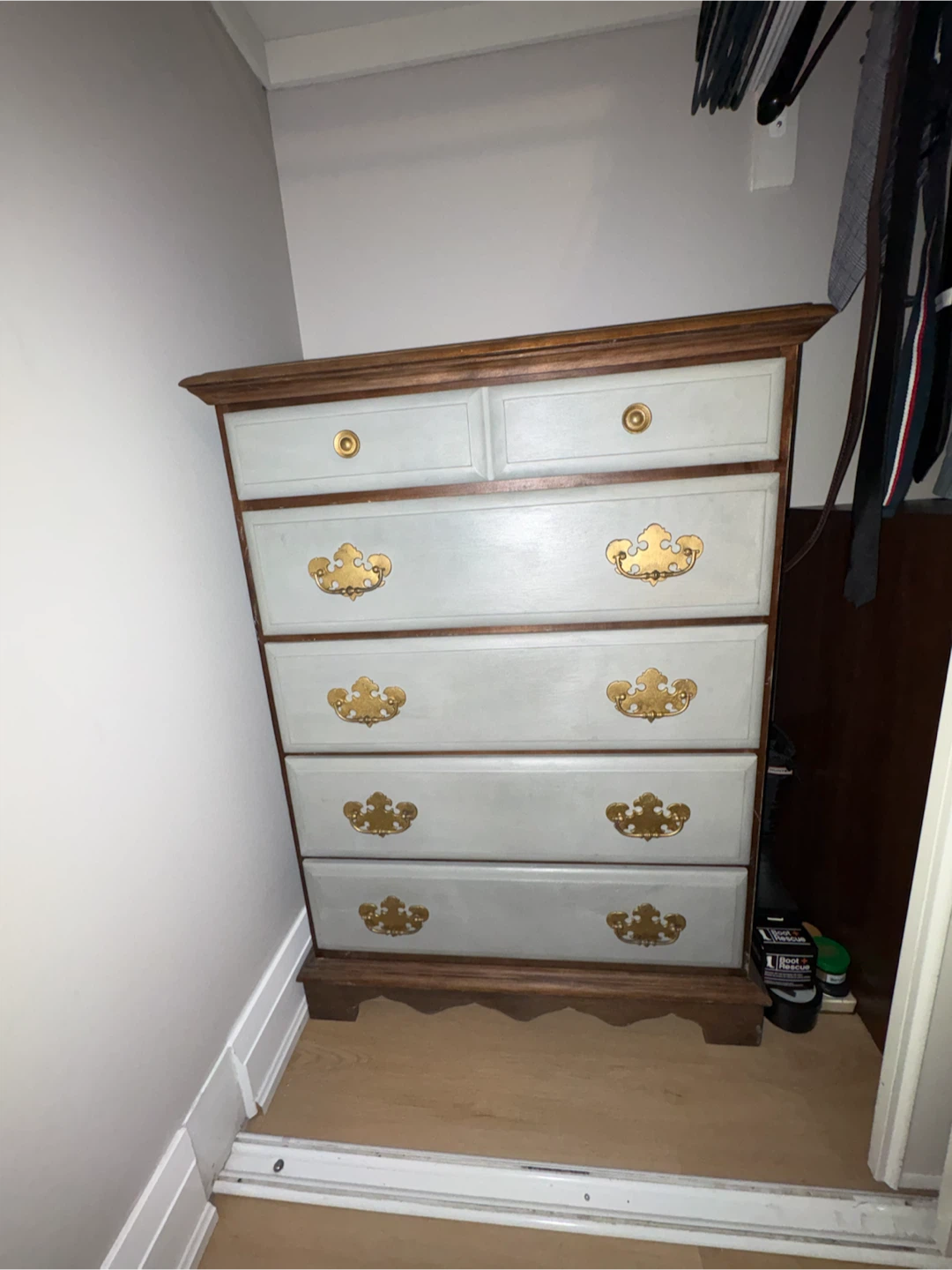 Vintage Solid Wood Tall 6 Drawers Grey Dresser