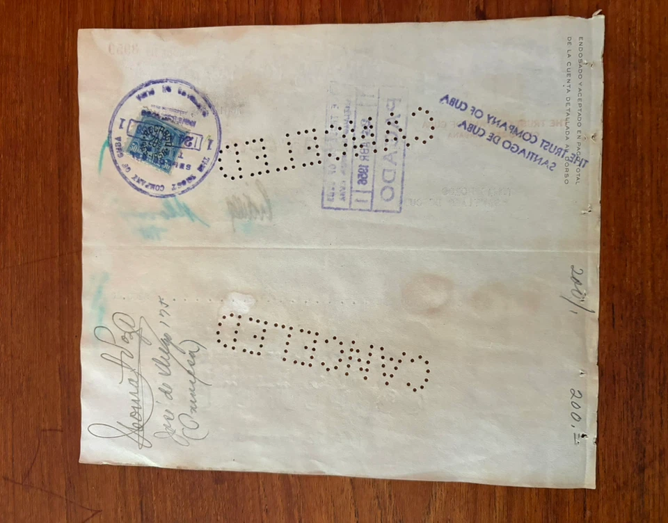 Cuba genuine Bacardi S.A. Cheque - April 24, 1956 - photo 5