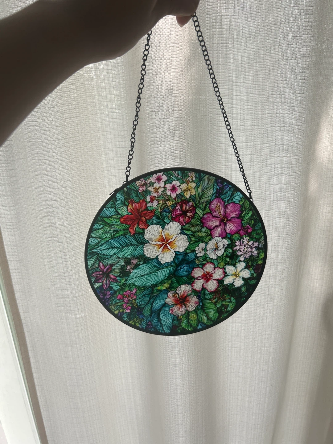 Round Stained Glass Sun Catcher - Wave and Floral Designs